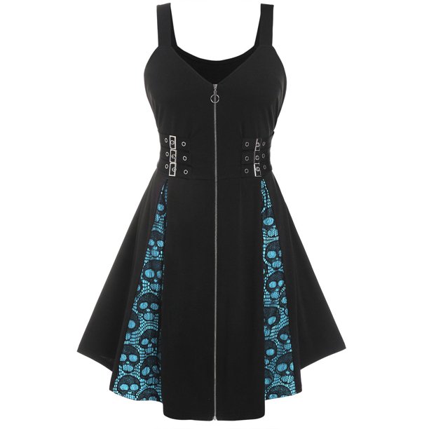 Vestido Talla Extra Panel Encaje Cráneo Cremallera Rosegal Vestidos casuales de talla grande