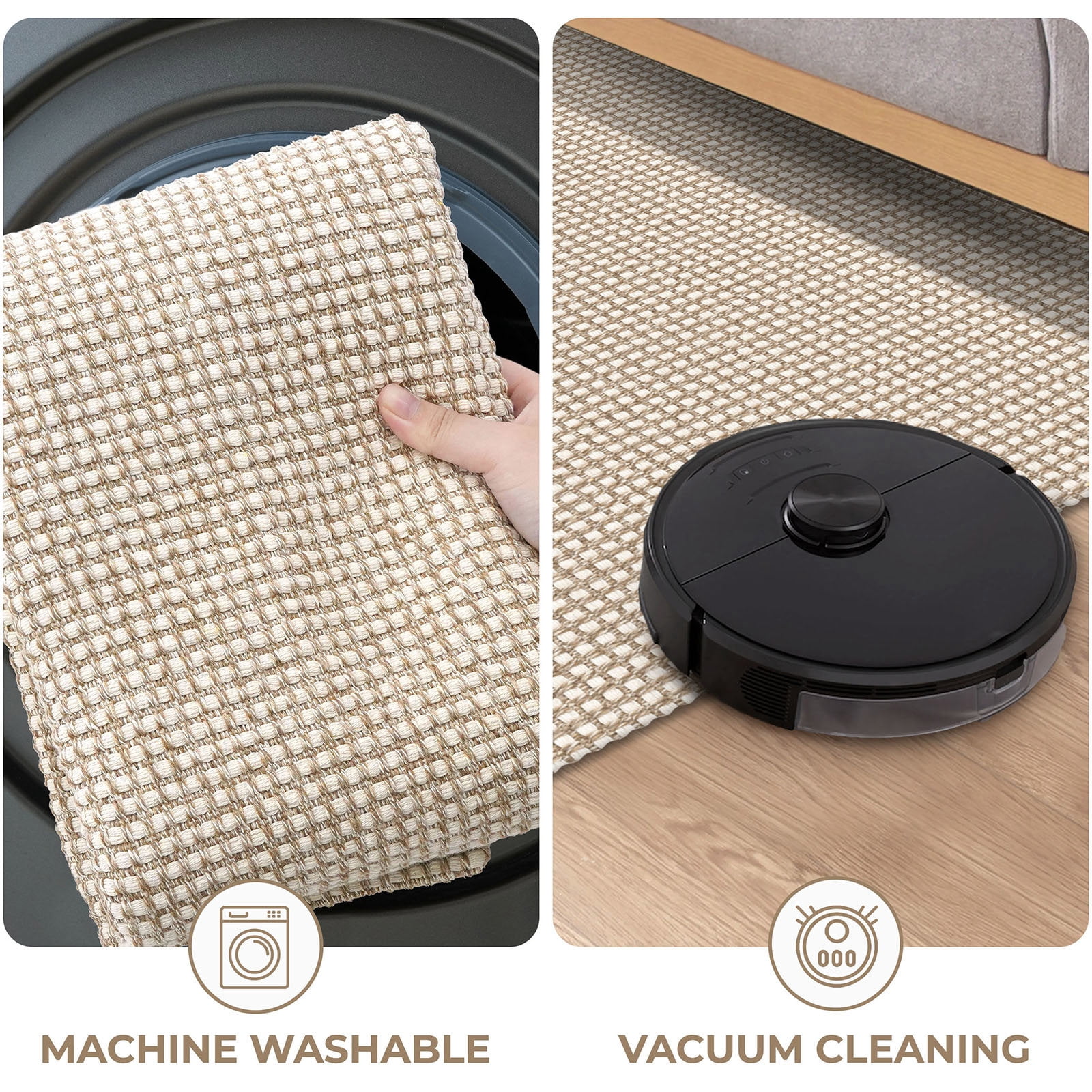 iOhouze Boho Entryway Rugs 2x3 ft Small Area Rugs Washable Rugs Rubber Backed Front Door Rug Cotton Entrance Rugs for Front Porch Bathroom Kitchen Bedroom, Ivory/Khaki