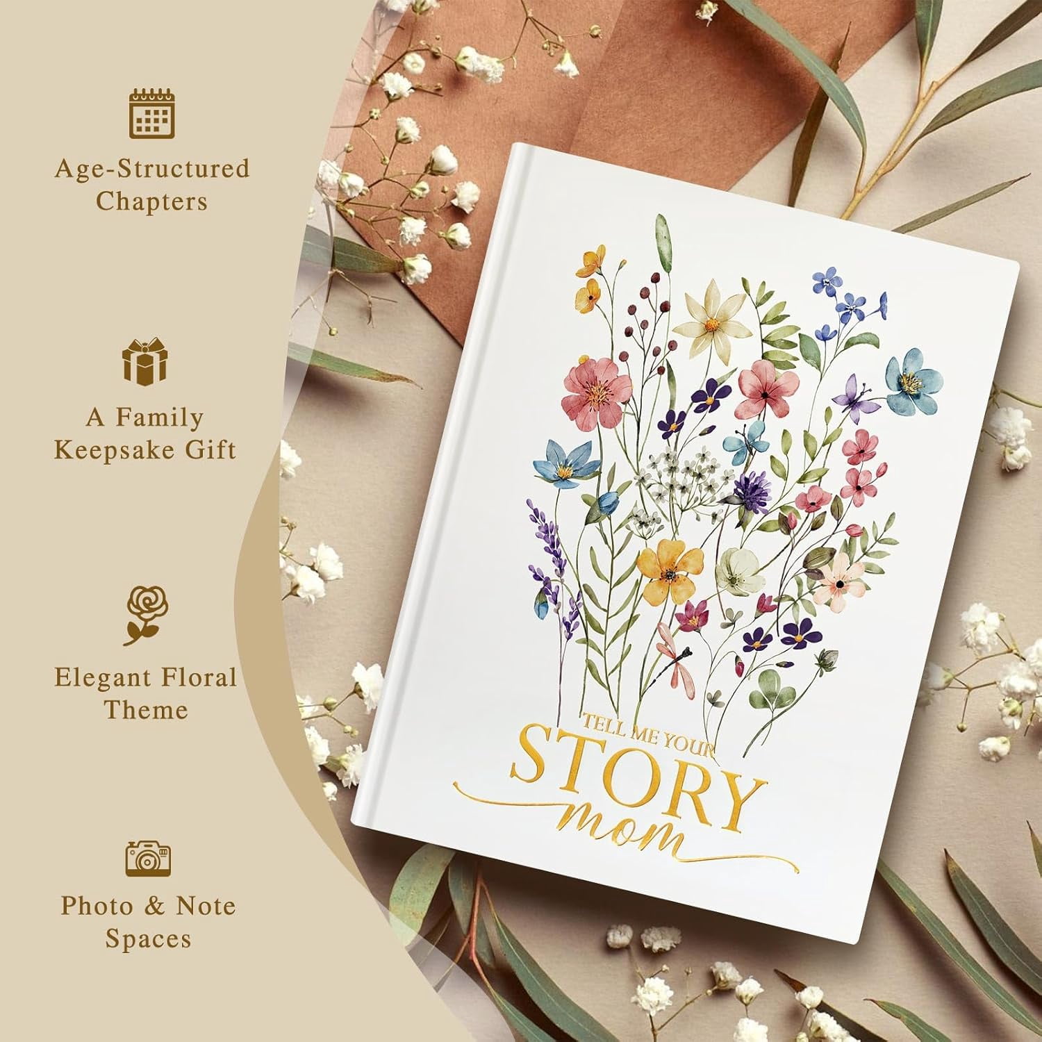 Mom Life Story Book Journal with 270+ Prompts Leather Hardcover Mother Guided Journal Memory Keepsake Heirloom to Fill Out Mother's Day Birthday Christmas Gift for