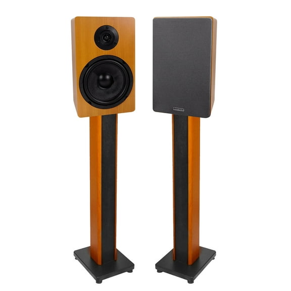 (2) Rockville RockShelf 64C Wood 6.5" Home Bookshelf Speakers 36" Wood Stands