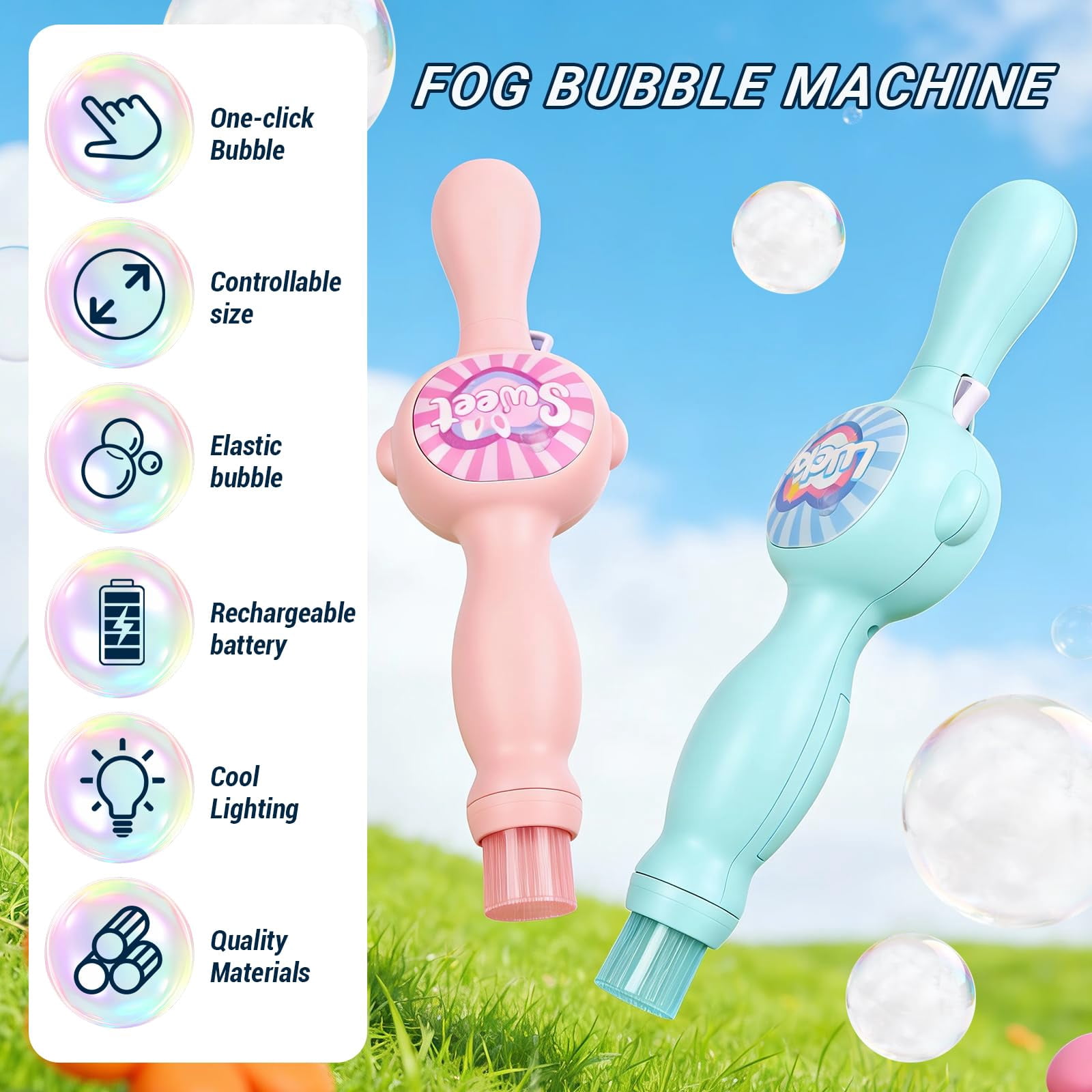 Elastic Bubble Fog Wand, Smoke Bubble Machine with Colorful Lights, Bouncing Bubble Maker Toy for Kids Science Experiments, 12.2" Wand with Gloves