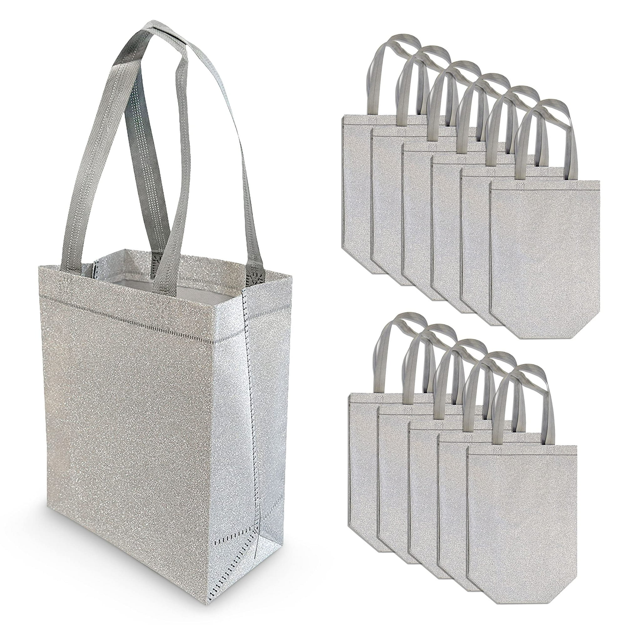 Silver Gift Bags 12 Pack Extra Small Silver Reusable Gift Bag Tote with Handles Glitter Metallic Bling Shimmer Mini Christmas Totes for Kids Birthdays Bridesmaids Party Favors Shopping 6x3x8 Walmart.c...