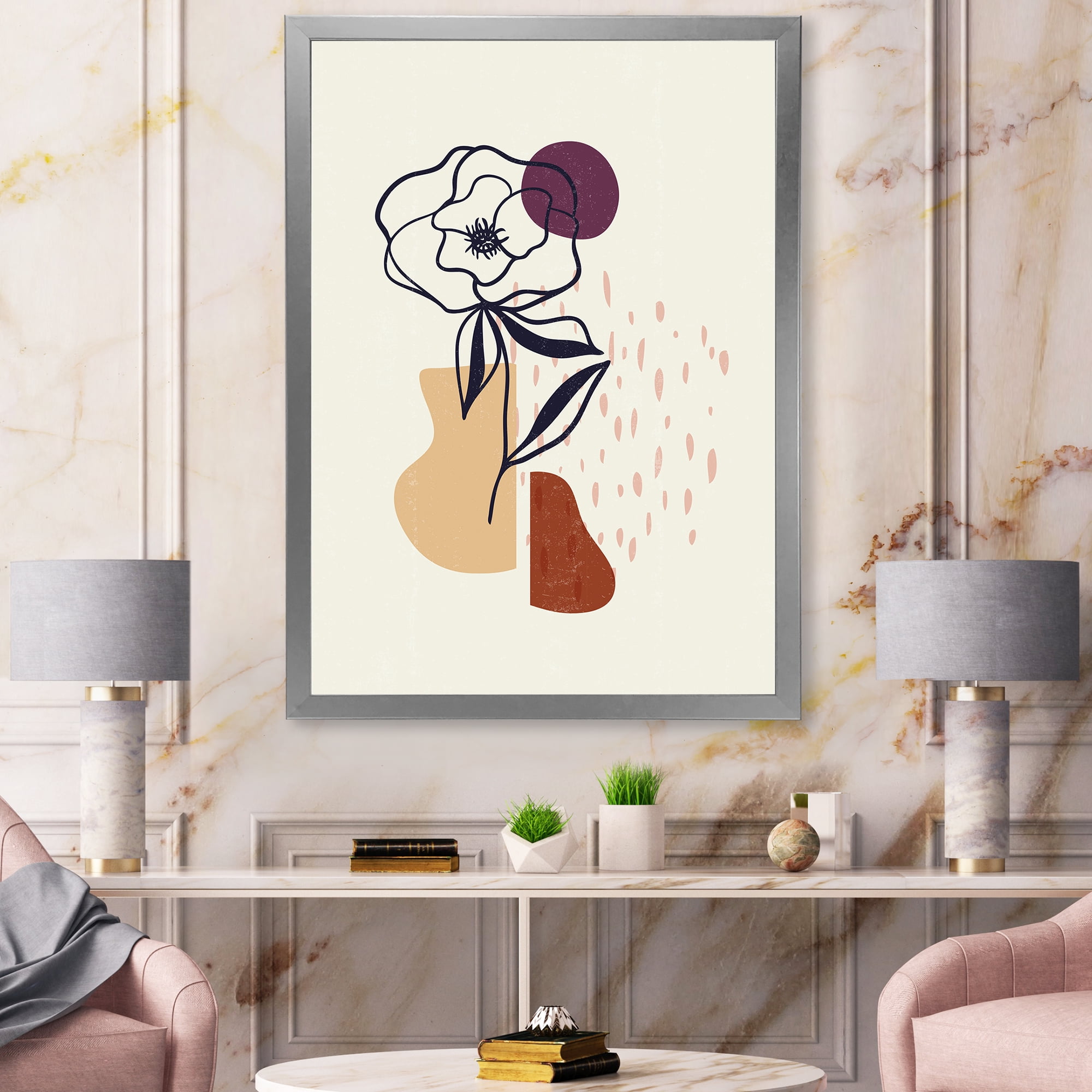 Designart 'Minimalist Shapes With Ancient Flower I' Modern Framed Art Print