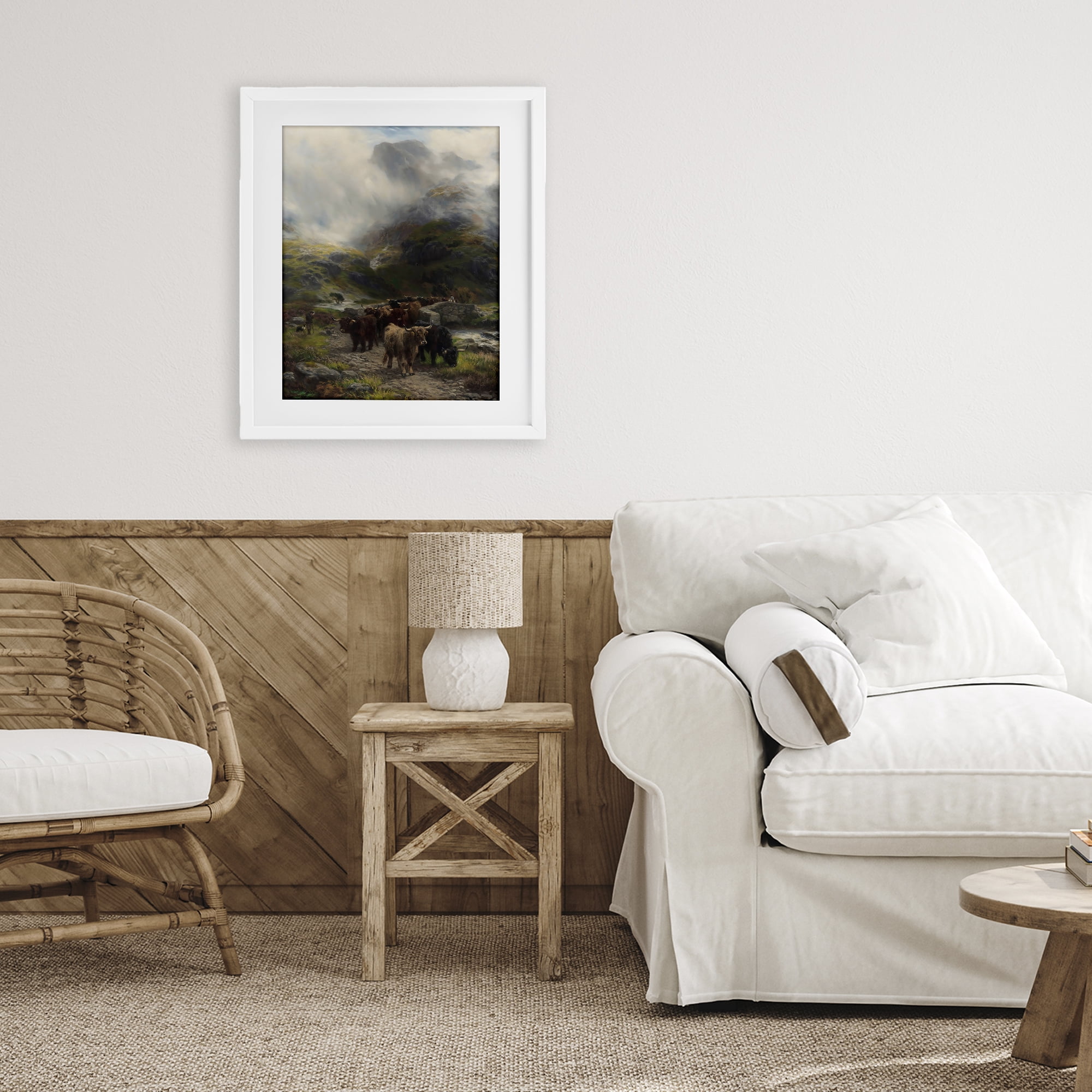 Stupell Industries Moody Highland Cows Herd White Framed Print Under Glass, design by Arlington Prints