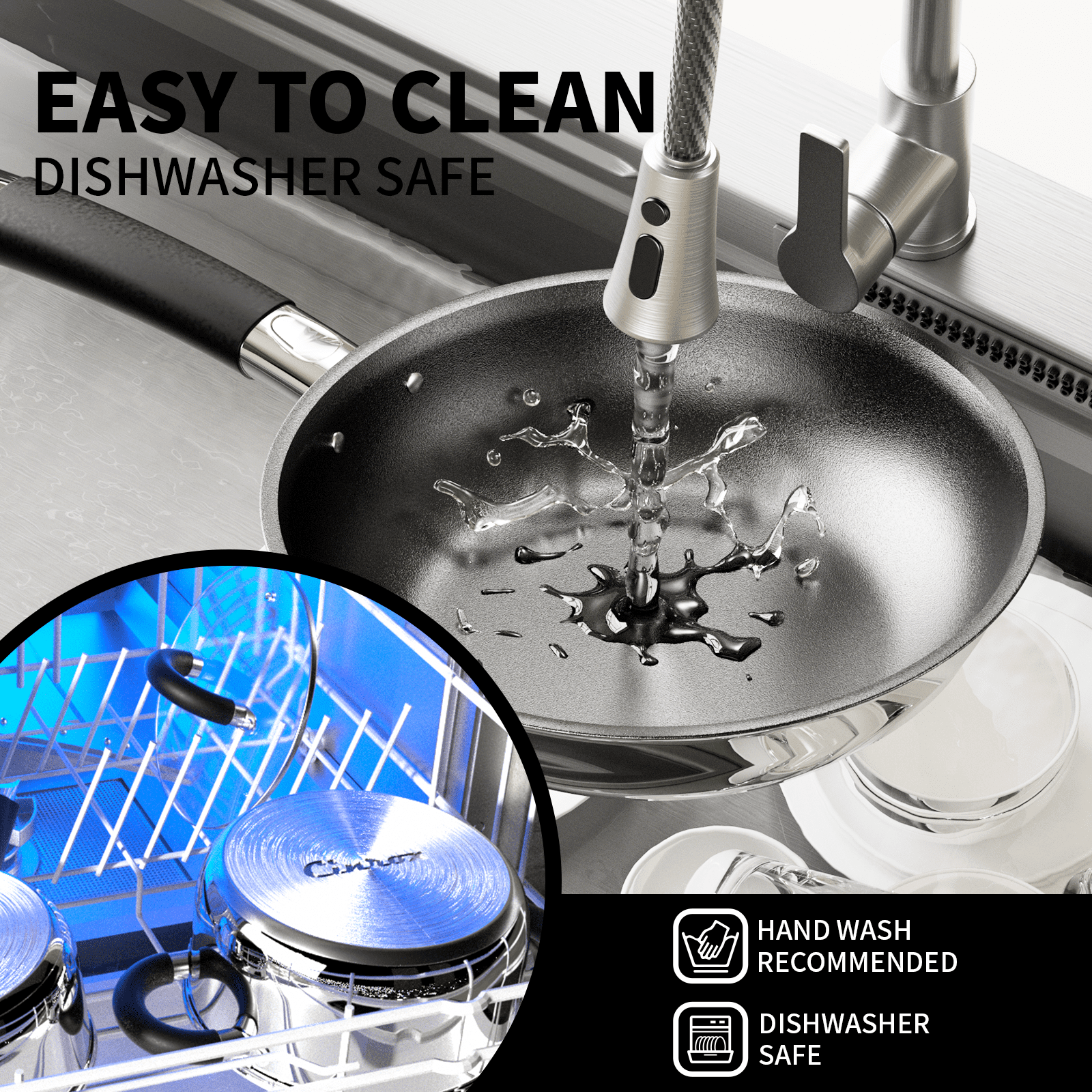 5 Ply Base Pots and Pans Set, 18/8 Stainless Steel Cookware Set of 6, Non Stick Frying Pans, Dishwasher Safe