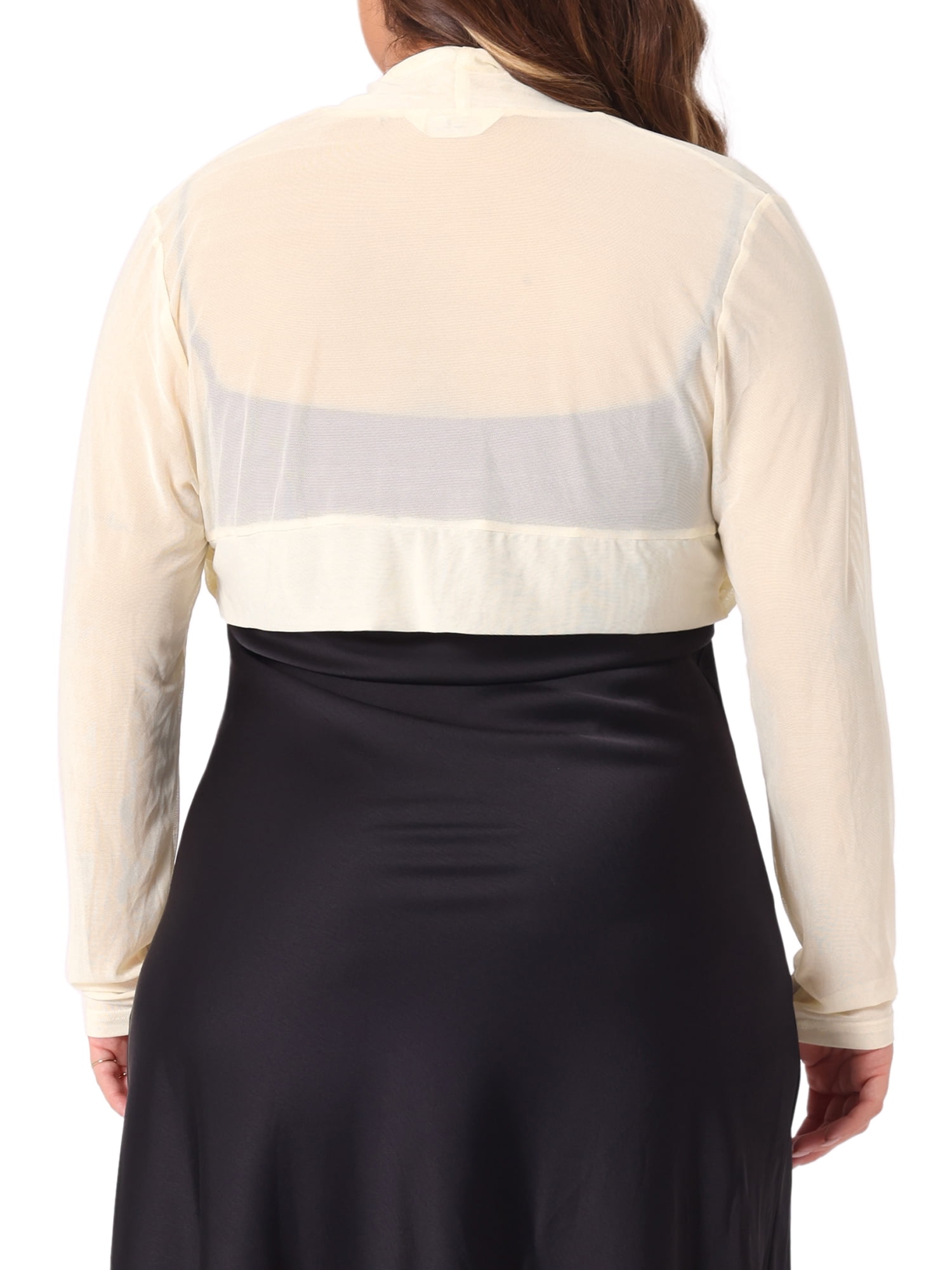 DARING DIVA Women's Plus Size Mesh Crop Long Sleeve Sheer Bolero Shrug Top 1X Beige