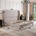 thumbnail image 4 of VanAcc Queen Platform Bed Frame 51.2" High Headboard Linen Tall Upholstered Bed/No Box Spring Required/Wood Slat Support/Easy Assembly Light Grey, 4 of 7