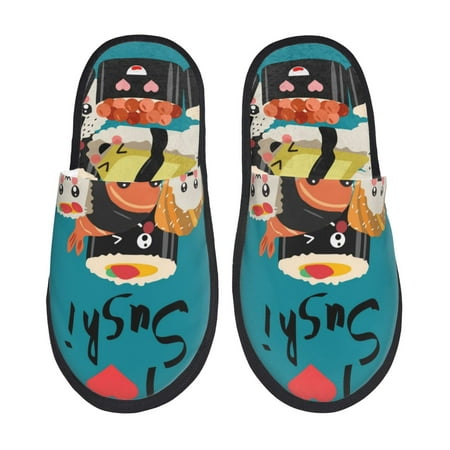 Balery I Love Sushi Slient Indoor Furry Fleece Comfort House Shoes Soft Non-Slip Home Shoes Cotton slippers House Slippers-- Large