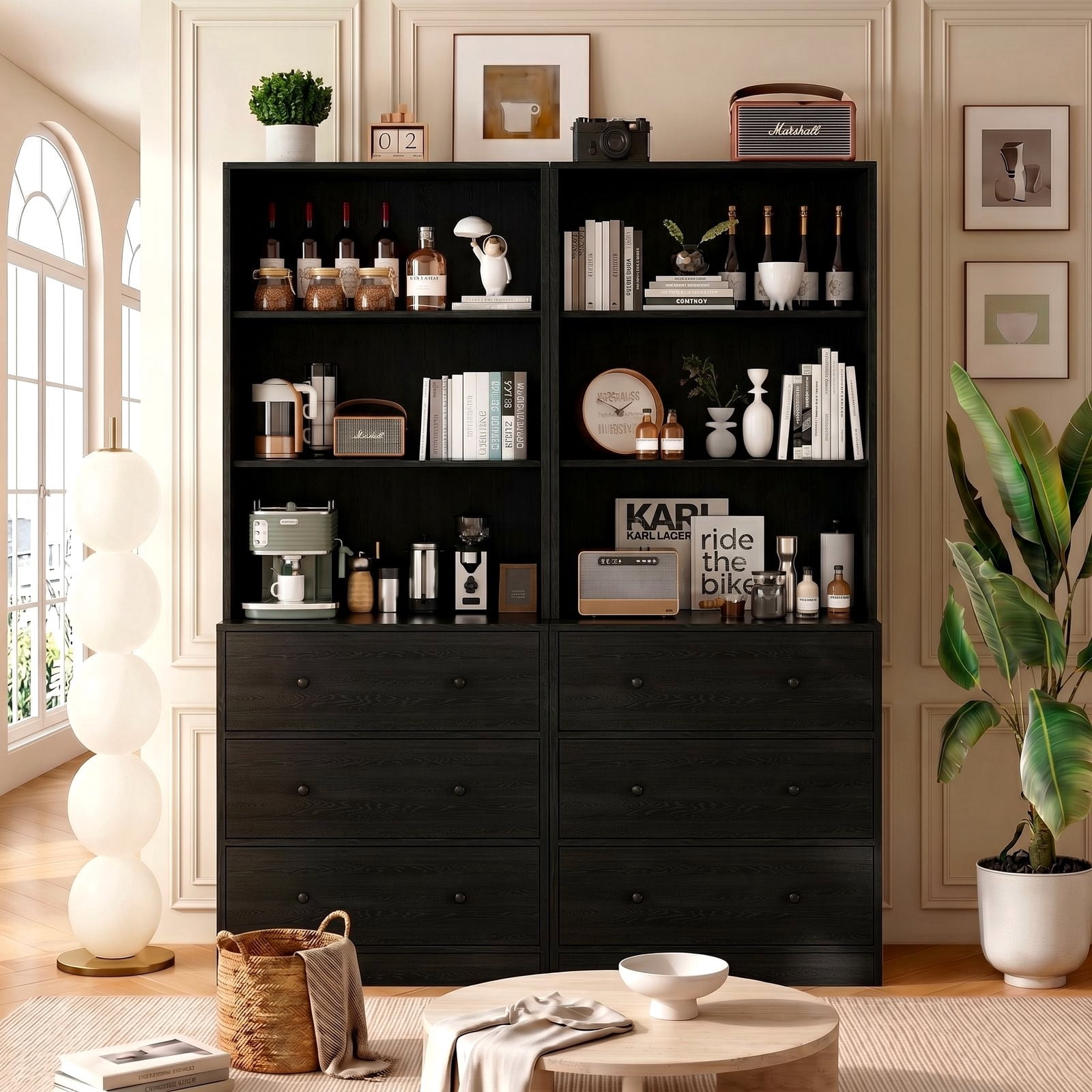 RichYa Kitchen Pantry Storage Cabinets,94.4''W Modular Furniture Cabinets with Hutch,Sideboard Buffet Cabinet with Doors and Shelves for Dining Room,Living Room,Black