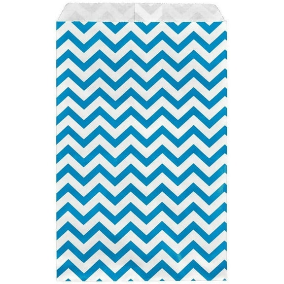 100 Bags Flat Plain Paper or Patterned Bags for Candy, Cookies, Merchandise, pens, Party Favors, Gift Bags Blue, 6" x 9"
