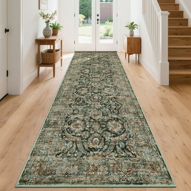 Hasoo 2' x 6' Modern Runner Rug for Hallway Bedroom Floral Pattern Washable Soft Indoor Carpet, Black