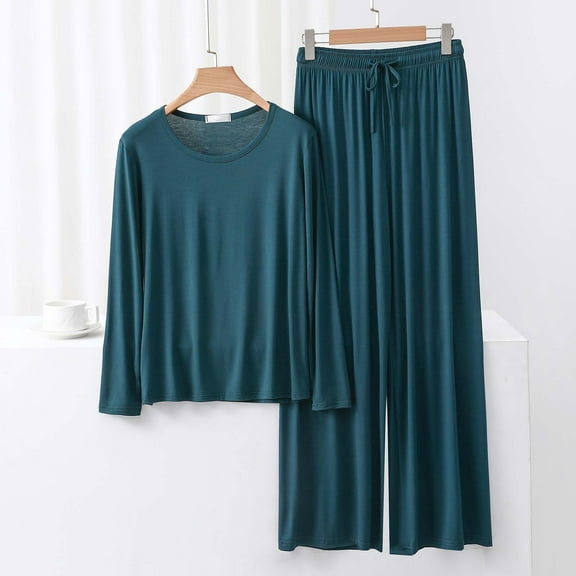 pstuiky 2 Piece Short Sets for Women Oversized Solid Color Lace Sleepwear with Pants Casual Loose Fit Crew Neck Long Sleeve Pajamas Summer Pjs Army Green XL