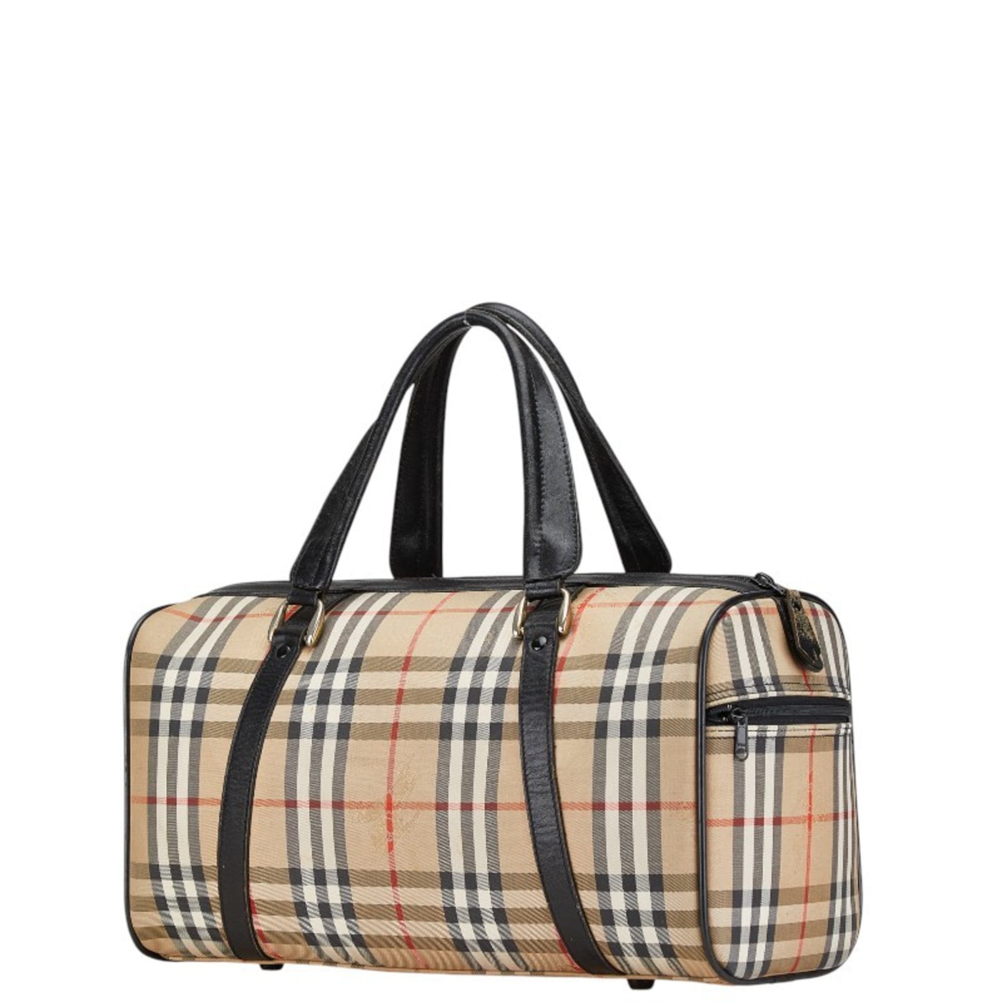 Pre-Owned Burberry Nova Check Horse Logo Boston Bag Beige