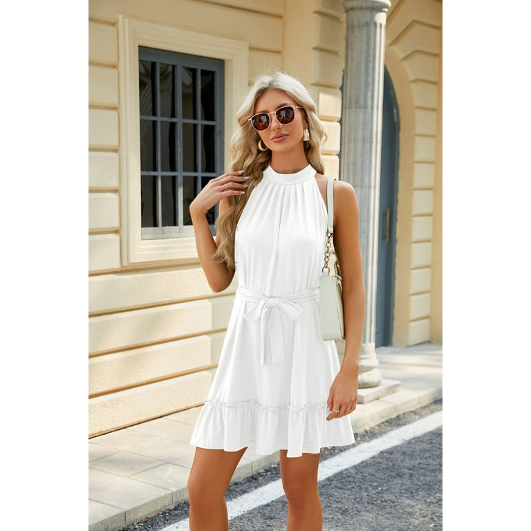 Spring And Summer Halter Neck Strap Pleated Sleeveless Solid Color Dress For Women - Walmart.com Spring And Summer Halter Neck Strap Pleated Sleeveless Solid Color Dress For Women - Walmart.com