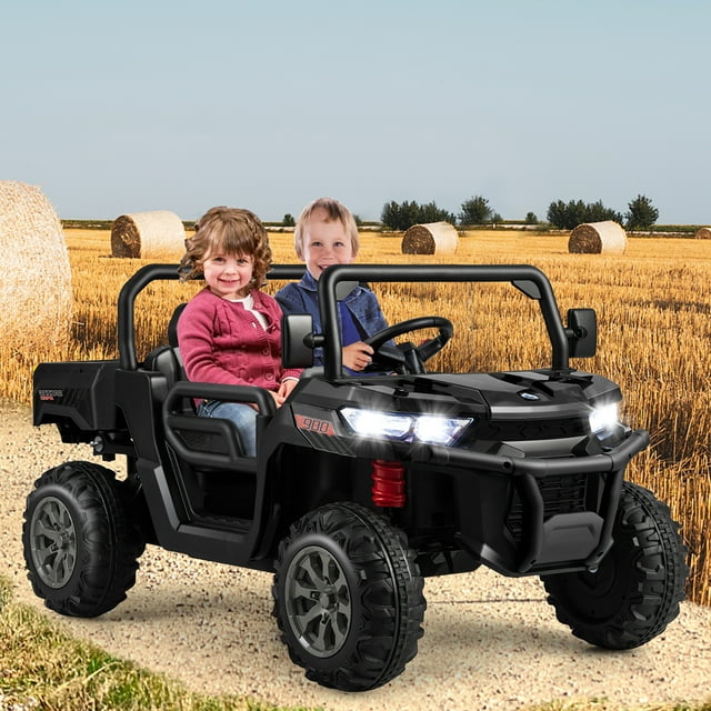 Gymax Camion-Benne pour Enfants 24 V Camion Électrique 2 Places avec Télécommande Noir