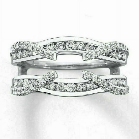 2.00Ct Round Cut Lab Created Diamond Women's Enhancer Wedding Wrap Ring 14k White Gold Plated 925 Silver For Her