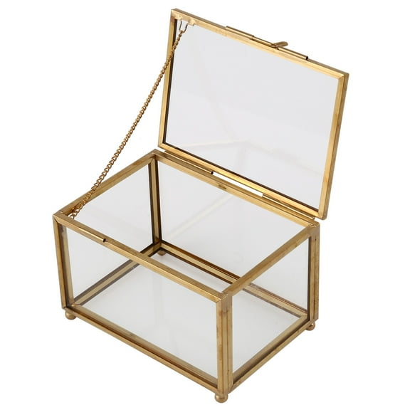 Geometric Glass Style Jewelry Box Table Container For Displaying Jewelry Keepsakes Home Decoration Plants Container Ewelry Storage,1 Piece * Terrarium Box,gold & transparent