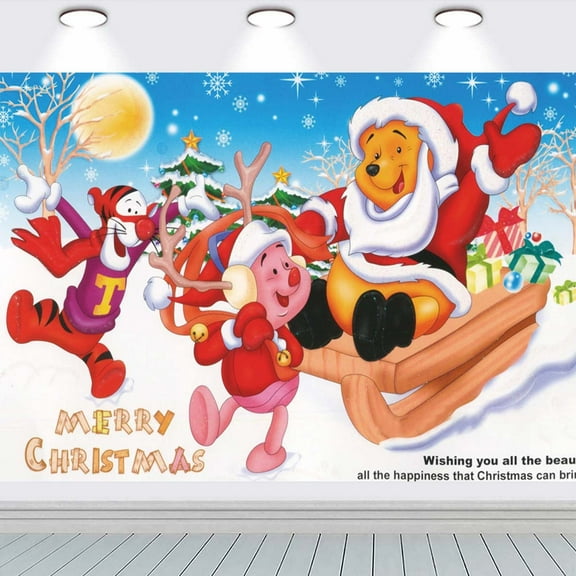 Winnie the pooh Christmas Poster Backdrop Banner Party Supplies Birthday Decorations Background for Photography Taspestry