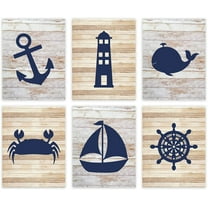 Andaz Press Nautical Theme Nursery Hanging Wall Art, Rustic Distressed Wood, Anchor, Lighthouse, Whale