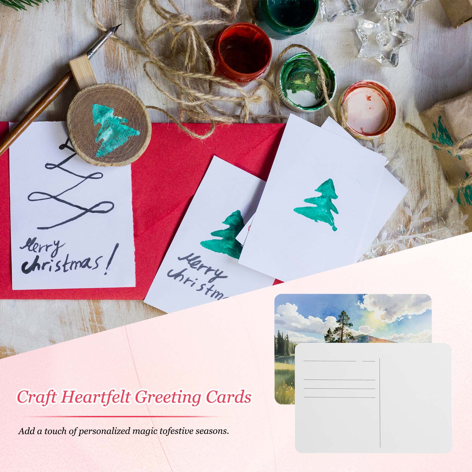 Uxcell 40 Sheets Watercolor Postcards, 100% Cotton 4x6 Inch Watercolor Paper with Red Tin Box Blank Postcards Cold Pressed for Mailing Painting Invitations Greeting Cards(140lb/300gsm)