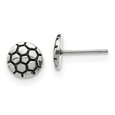 Primal Steel Stainless Steel Antiqued and Polished Soccer Ball Post Earrings