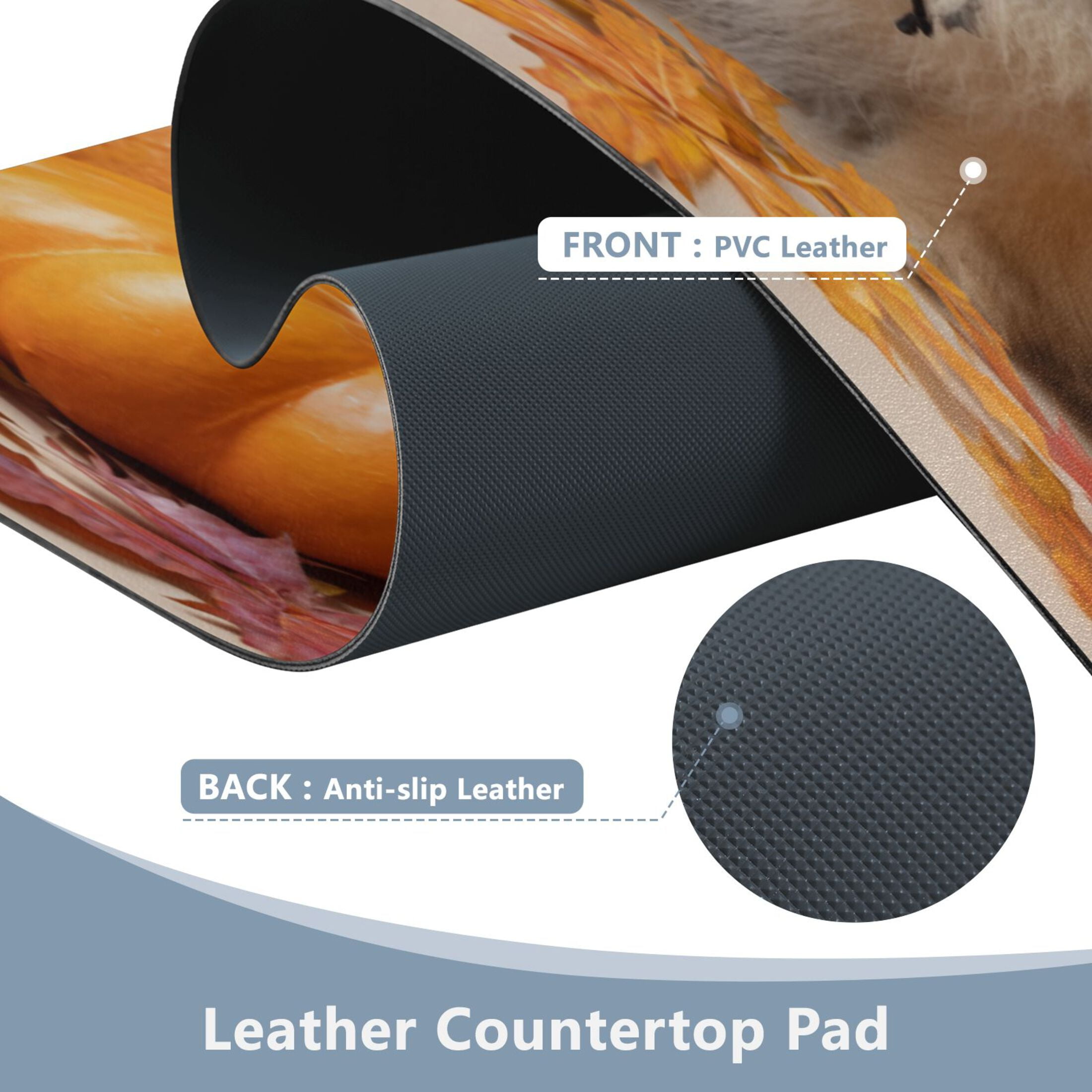 Leather Keyboard and Mouse Desk Mat Office Desk Accessories Protective Office Desk Decor Desk Pad Mat for Gaming, Work from Home, Office Cute Pomeranian Dog and Pumpkins 16.5" x 35.4"