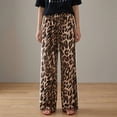 thumbnail image 4 of adaychics Leopard Wide Leg Pants for Women Side Striped Elastic Waist Drawstring Baggy Pants with Pockets Daily Wear, 4 of 7