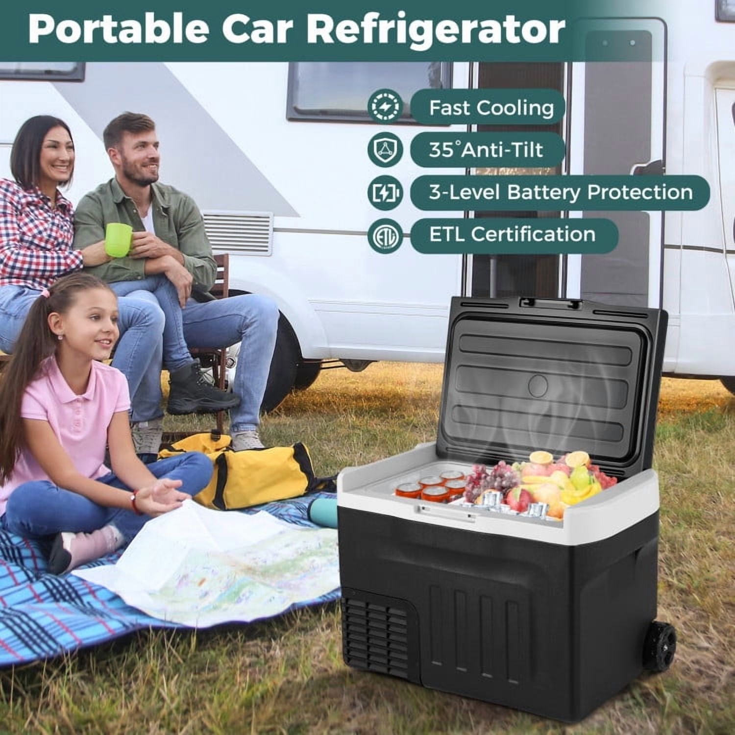 YYAo Cooler Ice Chest, Insulated Cooler,12V Car Refrigerator 32QT with Touch Panel and Removable Divider-M