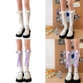 thumbnail image 2 of Milue Womens Ribbed Long Socks Knee High Socks Solid Color Calf Socks with Bowknot, 2 of 21