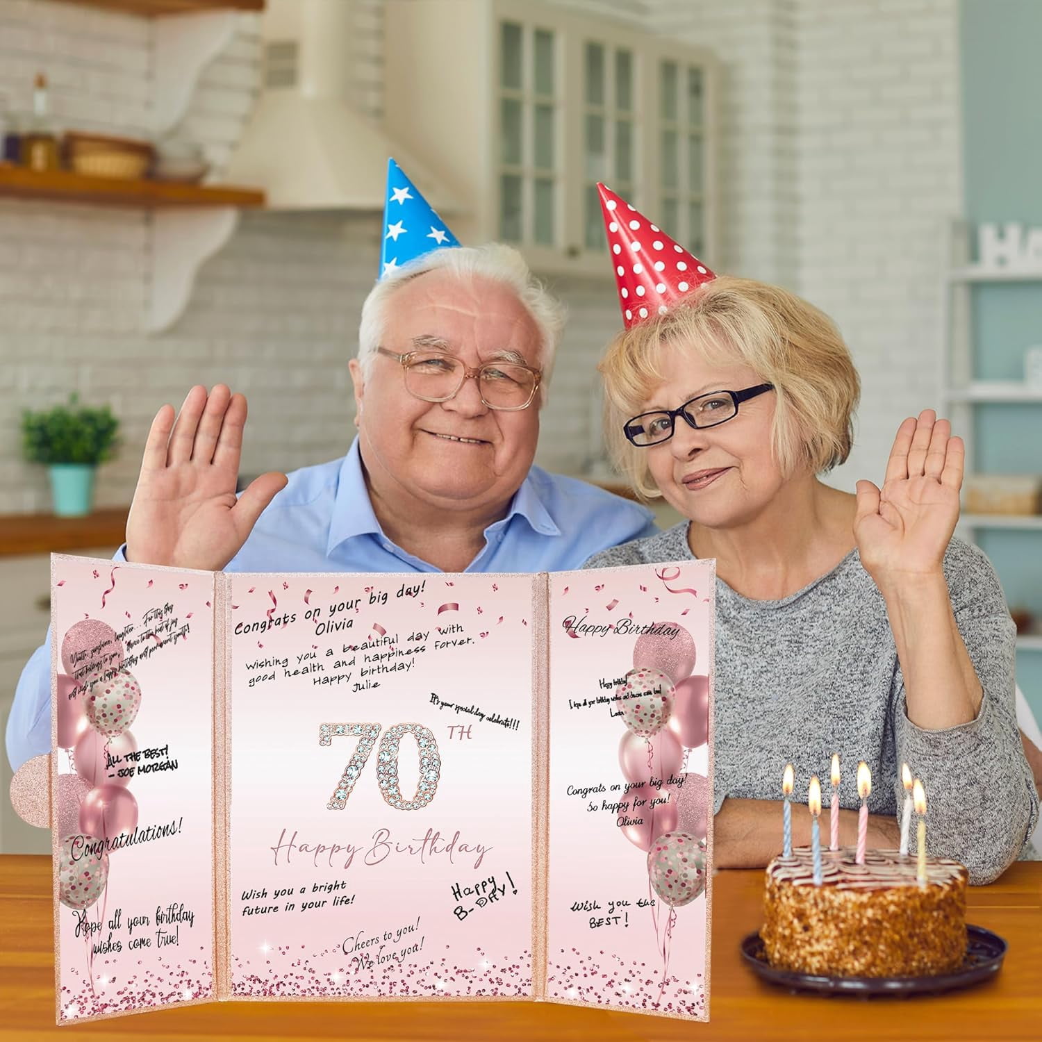 Rose Gold 70th Birthday Party Decorations, Happy 70th Birthday Alternative Signature Guest Book for Women Pink Cheers to 70 Years Old Gifts 70 Birthday Signing Card Board Party Supplies