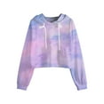 thumbnail image 4 of Tunic Tops for Leggings Fall Winter Cropped Hooded Long Sleeve Blouson One Shoulder Drawstring Tie Dye Printed Hoodie Hoodies Women's Drawstring Camouflage Print Pullover Sweatshirt Top, 4 of 5