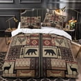 thumbnail image 3 of LAICAIW Rustic Quilt 3-Piece Bedding Set, Double, Country Patchwork Bear Theme, Forest Animal Moose Cabin, 3 of 7