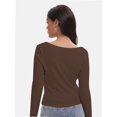 thumbnail image 4 of Women's Scoop Neck Long Sleeve Slim Fitted Casual Basic Crop Top, 4 of 6