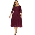 thumbnail image 4 of Women's Elegant Floral Lace Plus Size Midi Dress with Scoop Neck for Cocktail Party Guest Wedding Formal Occasions, 4 of 9