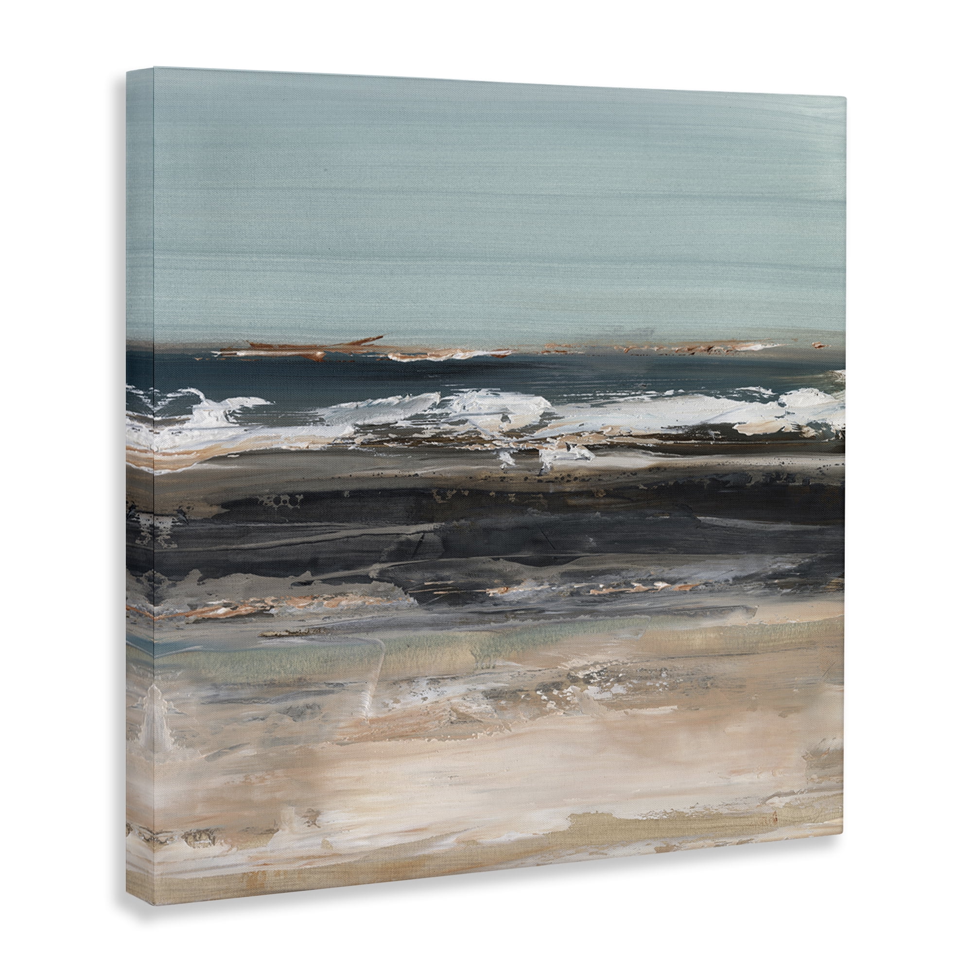 Stupell Industries Moody Grey Beach Waves Landscape & Nature Painting Wrapped Canvas Art Print Wall Art, 17 x 17