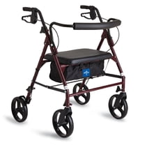 Medline Rolling Walker, Folding Rollator with Seat and 8-In Wheels, Heavy Duty, Burgundy, 500-lb Capacity, Steel