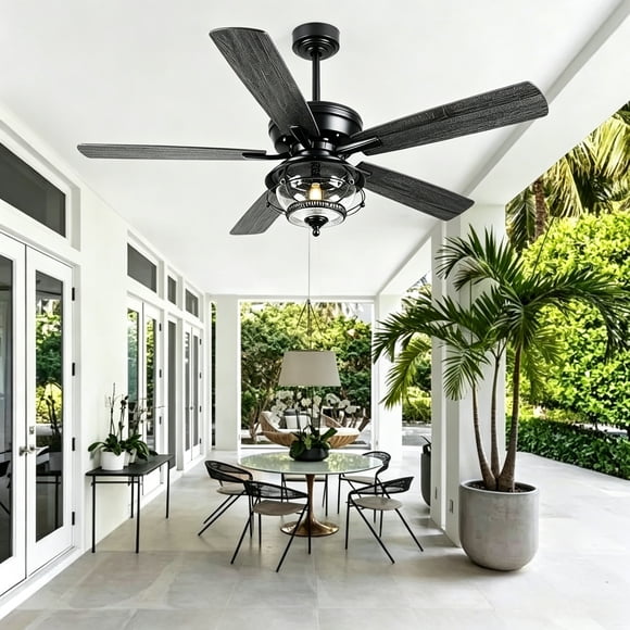 PHORUS 52" Patio Ceiling Fan with Light and Remote, Outdoor Ceiling Fan for Covered Patio, Gazebo and Pergola, 6-Speed Reversible Motor, Matte Black