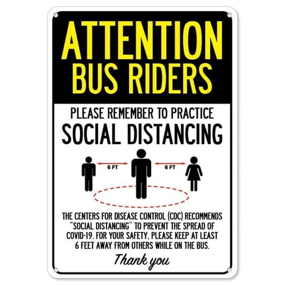 SignMission OS-NS-P-1014-25374 Covid-19 Notice Sign - Attention Bus Riders Practice Social Distancing