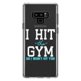 thumbnail image 1 of DistinctInk Clear Shockproof Hybrid Case for Samsung Galaxy Note 9 - TPU Bumper Acrylic Back Tempered Glass Screen Protector - I Hit the Gym So I Won't Hit You, 1 of 5