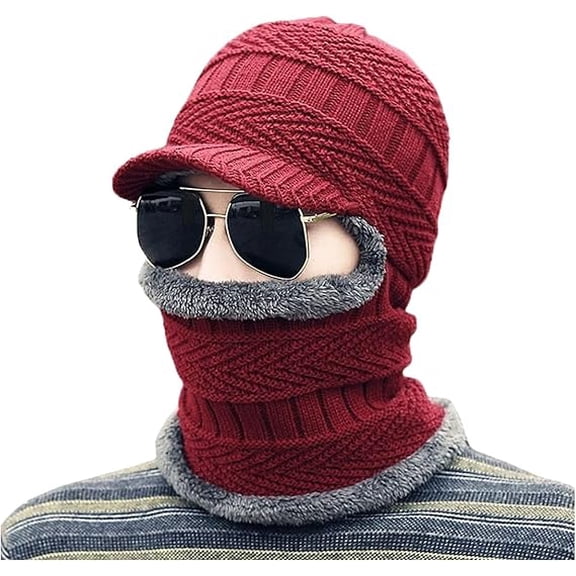 3-in-1 Winter Balaclava Thermal Hood with Visor, 3 in 1 Beanie Hat with Scarf and Mask, Thick Plush-Lined(a)