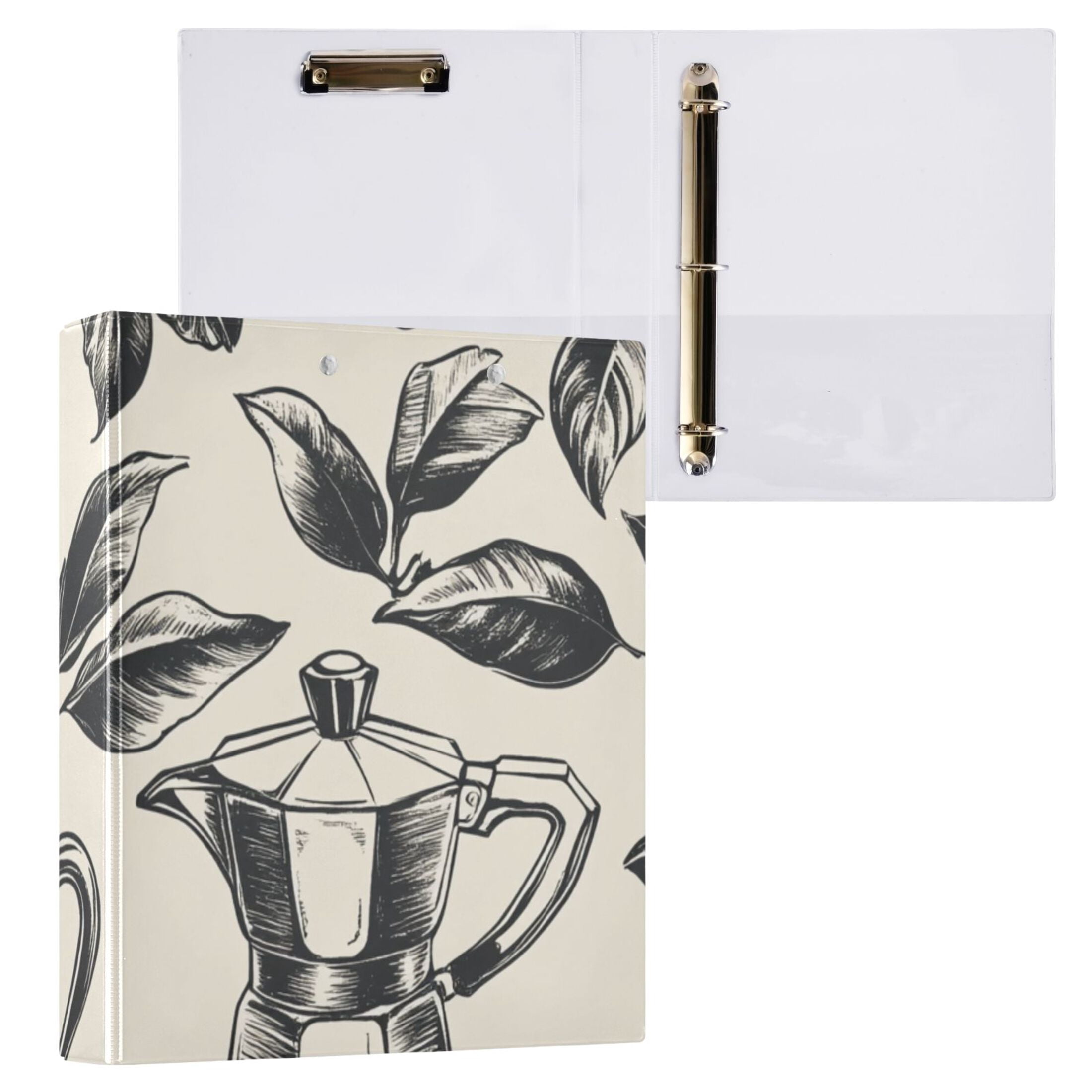 Vintage Leaves Coffee 3 Ring Binders 1.5 inch Hardcover File Folders with Interior Pockets A4 Size Organizer for School Office Hospital