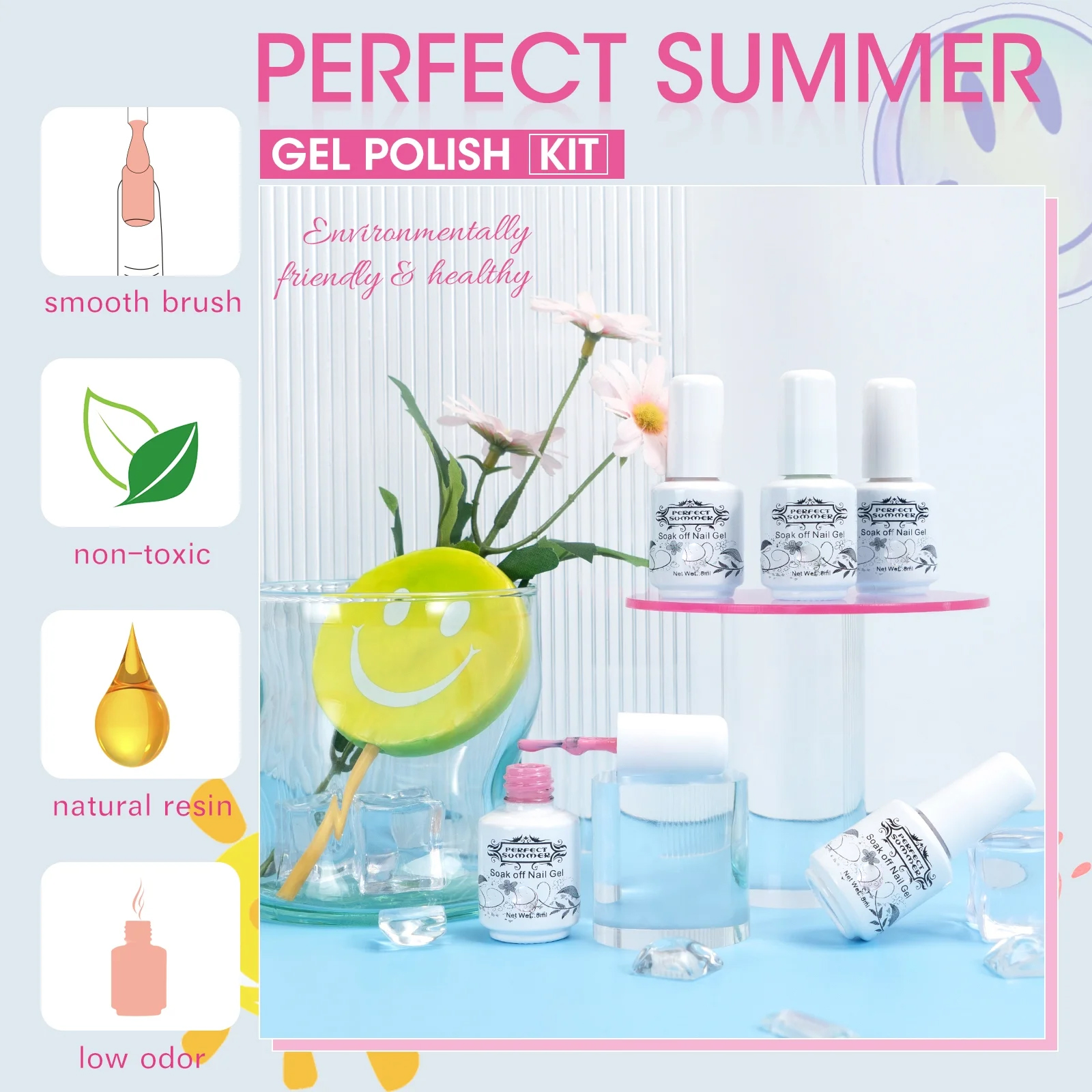 Perfect Summer Gel Nail Polish Kit, 20 Colors Gel Polish Macaron Fresh UV Nail Polish Gel Set with Glossy Base Top Coat Matte Coat, Manicure DIY Salon Nail Art Gift for Women Girls