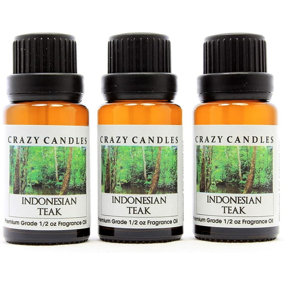 Crazy Candles Indonesian Teak (Made in USA) 3 Bottles 1/2 Fl Oz Each (15ml) Premium Grade Scented Fragrance Oil
