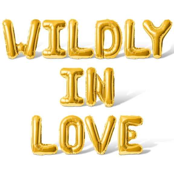 Letter Balloons - WILDLY IN LOVE 16" Inch Alphabet Letters Foil Mylar Balloon Bachelorette Party Banner (Gold)