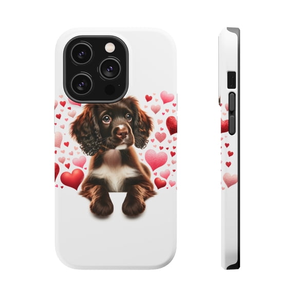 DistinctInk Tough Case for Apple iPhone 13 PRO (6.1" Screen), Compatible with MagSafe Charging - Valentine's Day Boykin Spaniel Puppy