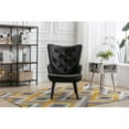 thumbnail image 2 of Modern Velvet Accent Chair, Tufted Button Wingback Arms Chair, Upholstered Tall Back Vanity Chair, Modern Leisure Chair with Solid Wood Legs, for Living Room, Bedroom, Waiting Room, Black, 2 of 7