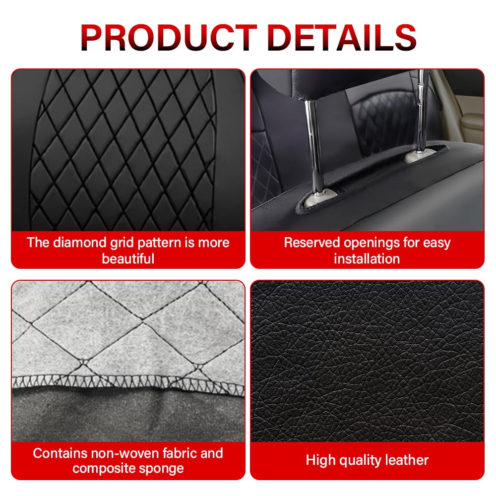 XiongXiong 9 Pcs PVC Leather Car Seat Covers Full Set, Front & Rear Bench Waterproof Seat Cover Fit for SUV,Sedan,Van, Airbag Compatible, Black
