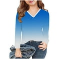 thumbnail image 4 of Piuwrlz Kids Long Sleeve Shirts Girls T-Shirts Printed V-neck V-neck T Shirt Tops Blue Size 9 Years, 4 of 8
