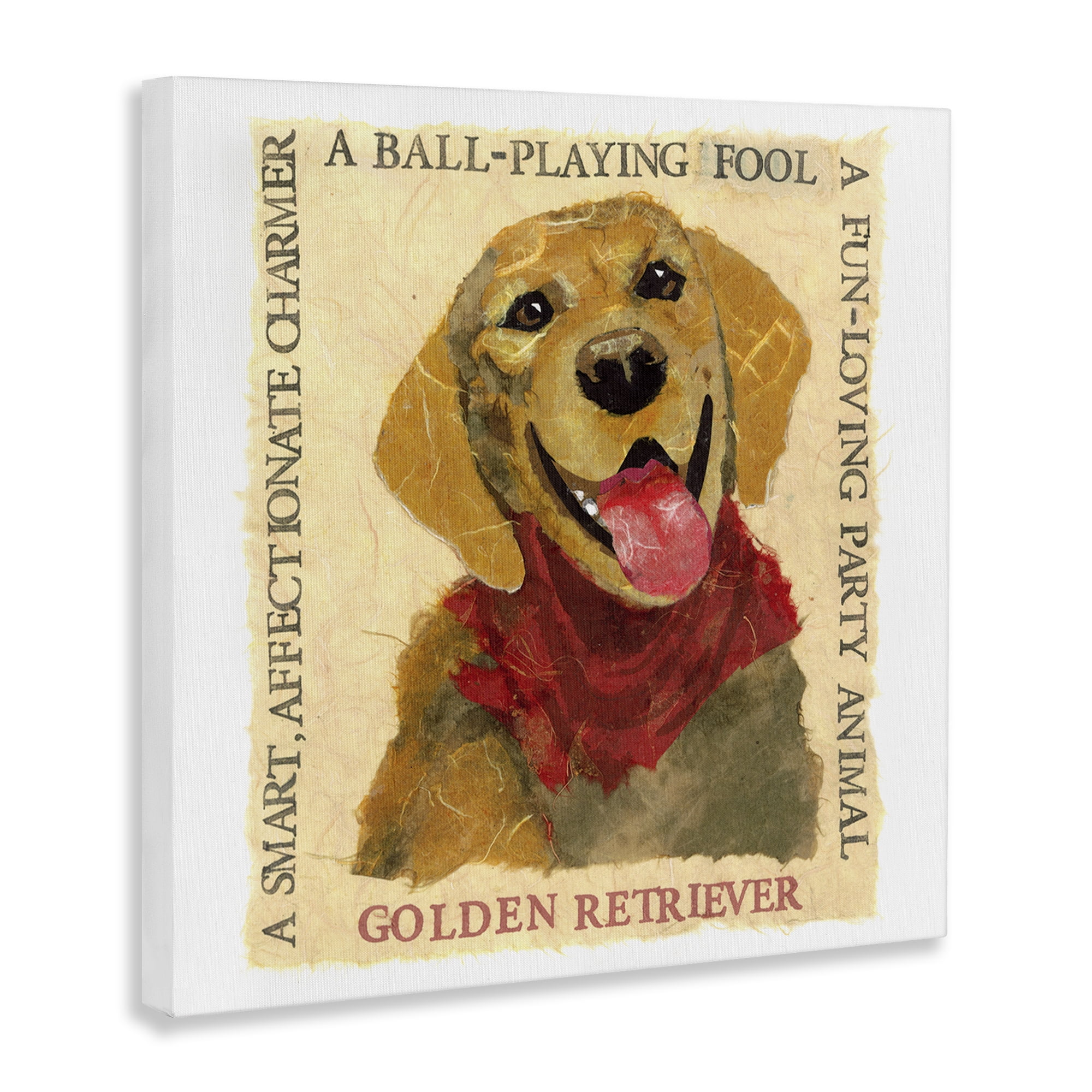 Stupell Industries Fun Golden Retriever Phrases Animals Painting Wrapped Canvas Art Print Wall Art, 36 x 36