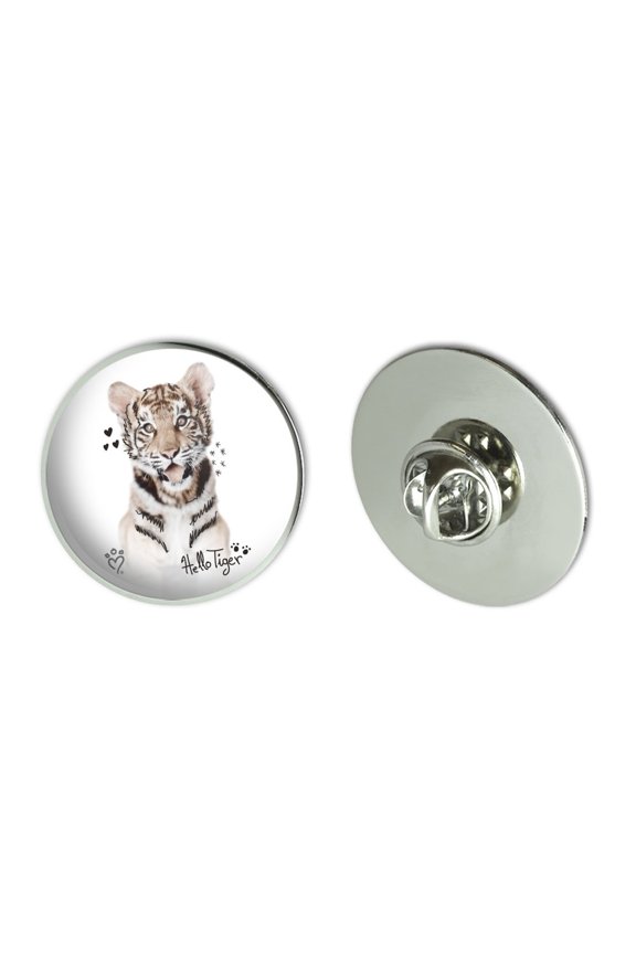 Hello Tiger Cub Jungle Kitten Cat Metal 1.1" Tie Tack Hat Lapel Pin Pinback